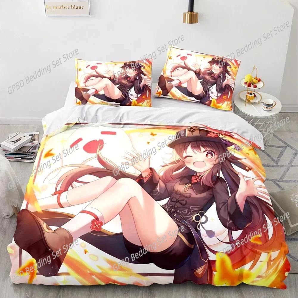 Genshin Impact Bedding Set Game 3d Print Bed Linen Quilt Soft Duvet Cover Sets Home Textile Queen King Size Girl Boys Room Decor