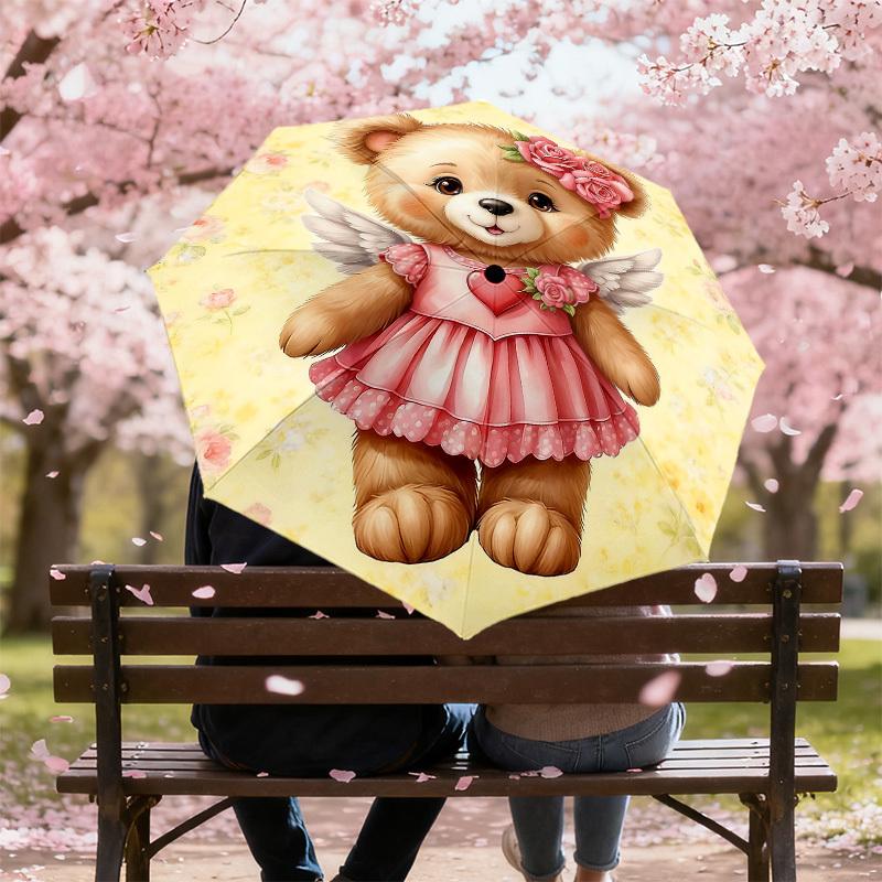 1PC Bear Flower Umbrella-9-Rib Reinforced, Automatic Open, Lightweight & Durable, Cute Fashion Accessory for Outdoor-P0790