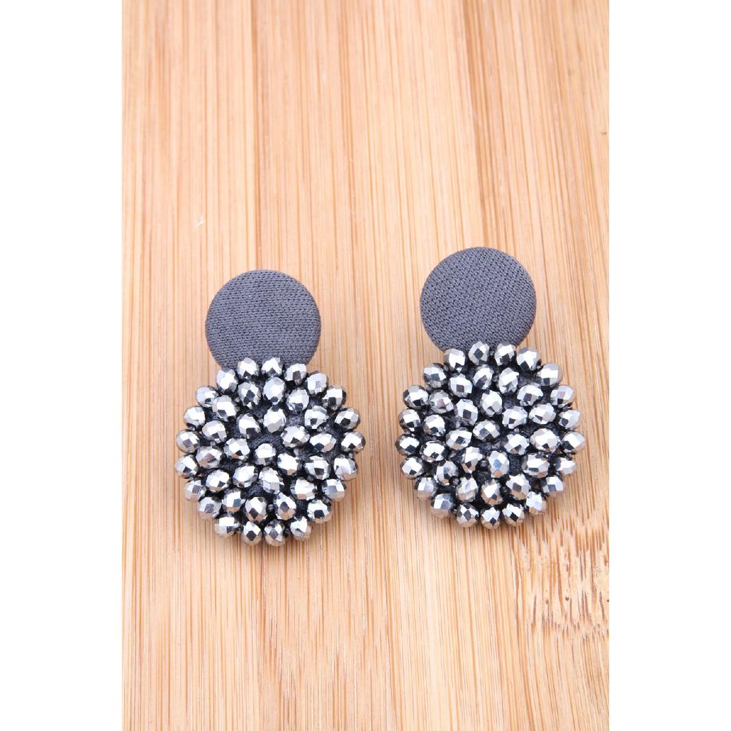 Black Crystal Design Button Earring