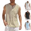 Gilet Casual da Uomo Senza Maniche in Cotone e Lino con Scollo a V Allacciato e Tasca Frontale