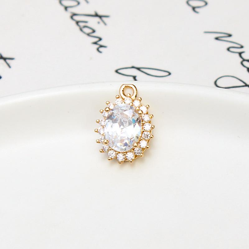Copper-Edged Glass Crystal Zircon Oval Pendant DIY Necklace Earring Hairpin Ancient Style Material