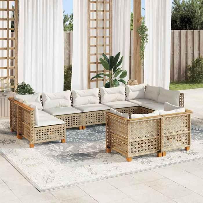 VidaXL Garden Lounge Set with Cushions 9 Pcs Beige Braided Resin 3261994