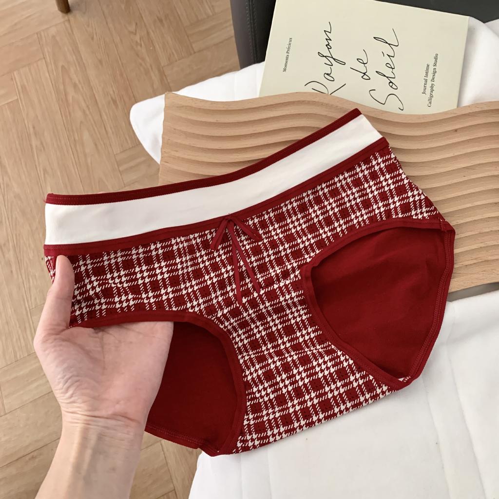 Lady Spring and Autumn Year Marriage Red Pure Cotton Extended Crotch Wrapped Hip Underwear