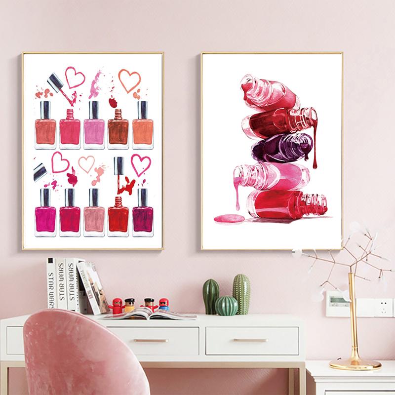 Beauty Poster Bathroom Decor Vanity Art Canvas Painting Nail Polish Print Makeup Illustration Nails Salon Studio Wall Decoration