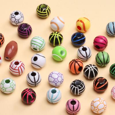 10pcs 11mm Round Football Beads Soccer Ball Basketball Loose Acrylic Beads With Hole for Jewelry Making Handmade Bracelets Charms Supplies