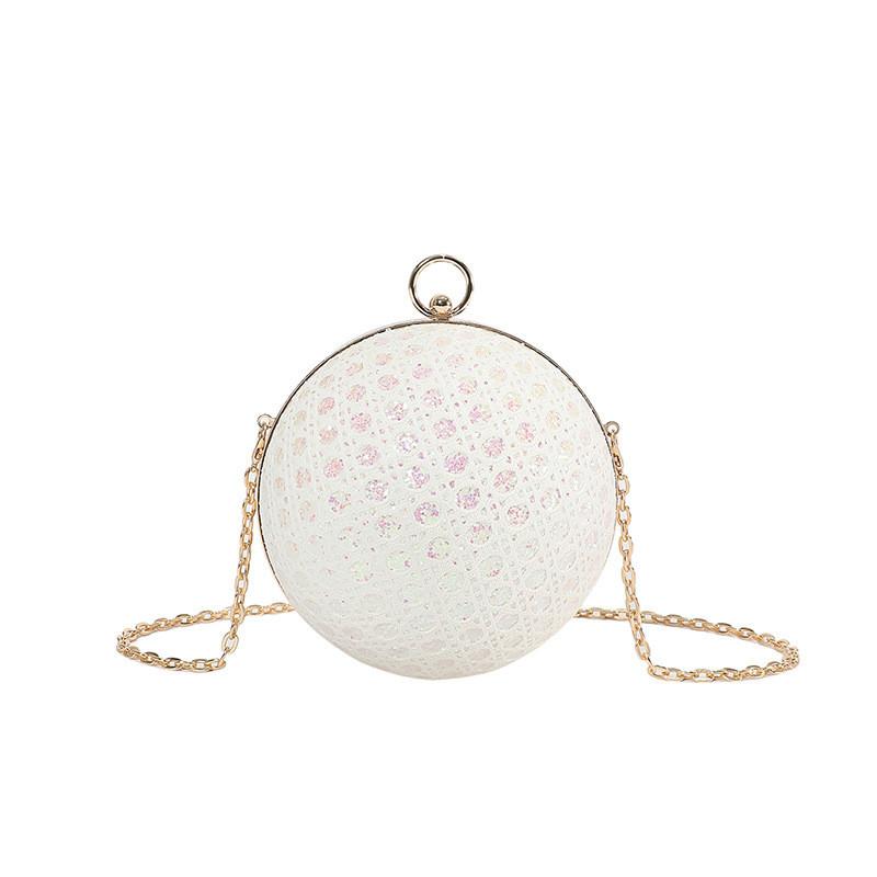 Элегантная круглая сумка на плечо с пайетками для женщин Белая Черная Золотая Серебристая Розовая белый