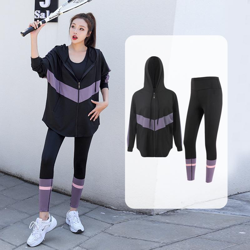 Women's Plus Size Loose Zipper Hoodie Three-Piece Sports Suit with Tapered Pants - Hip Covering, Slimming Yoga Wear