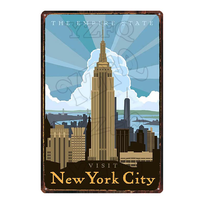 [ YZFQ ] New York City Reiseplakette Metall Vintage Blechschild Reisesouvenir Wand Bar Zuhause Restaurant Dekor 30X20CM DU-3558A