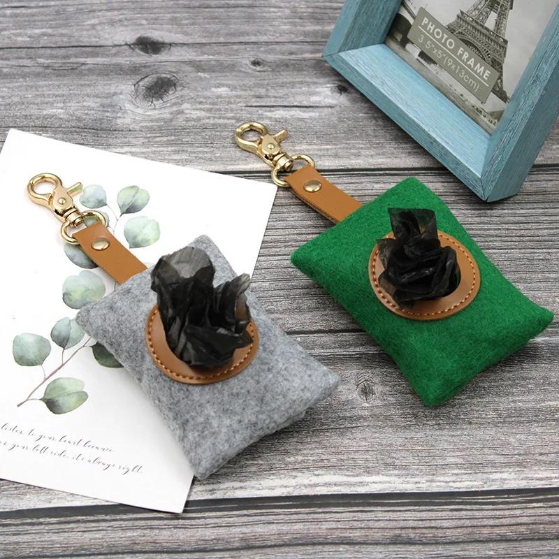 Portable Pet Dog Poop Bag Dispenser Felt Waste Garbage Bag Holder Outdoor Puppy Pick-Up Bags Carrier