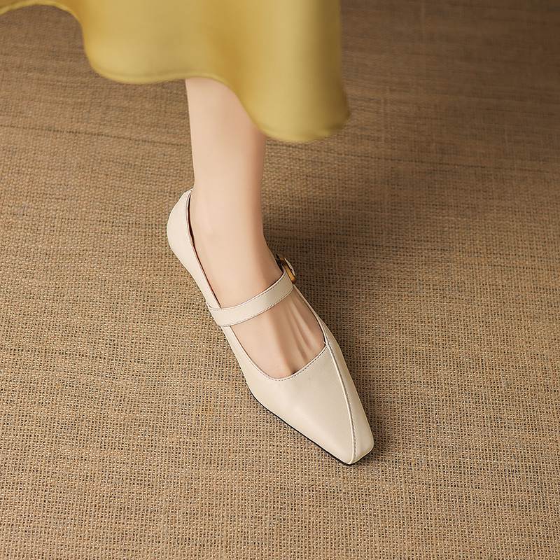 Krazing Pot Microfiber Square Toe Thick Med Heels Spring Summer Shoes Big Size 43 Metal Buckle Women Office Lady Pumps