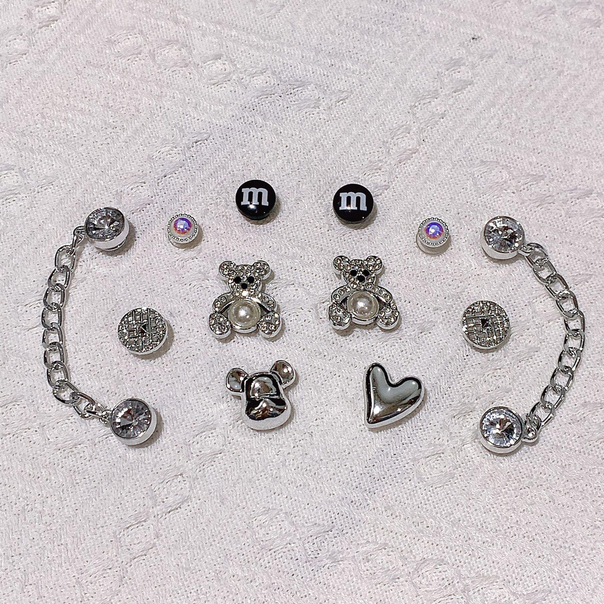 Серебряная пряжка для обуви Hug Bear со стразами для дырок в обуви DIY аксессуары