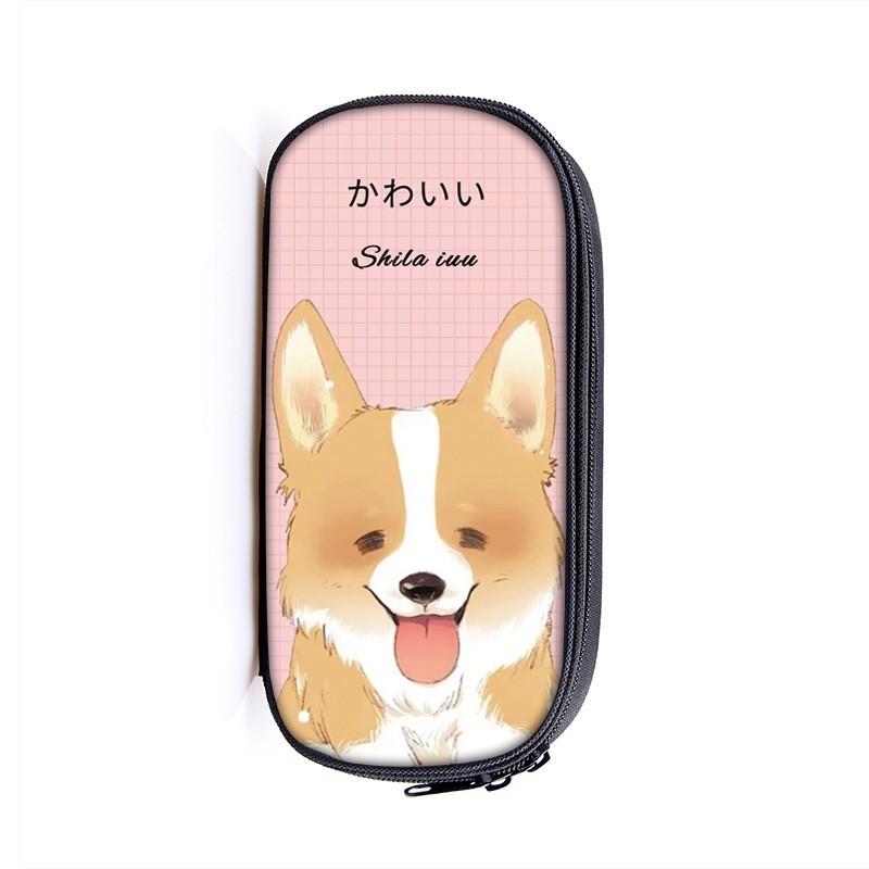 Student Cartoon Shiba Inu Pencil Case With Nylon Material For School Supplies