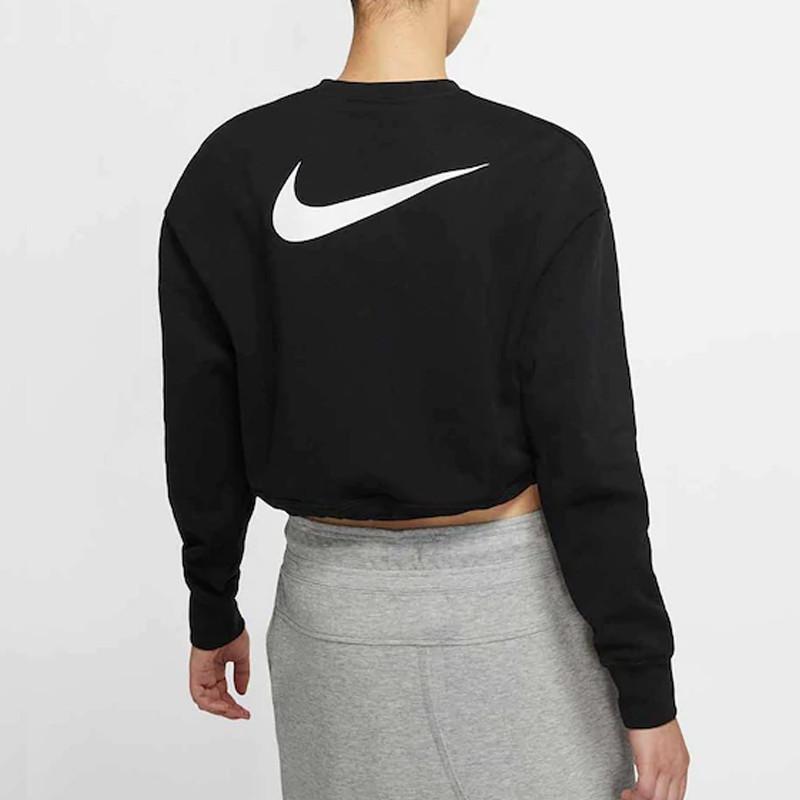 Nike Sudadera Corta de Manga Larga con Cordón y Estampado de Logotipo de Color Sólido para Mujer Tops Negro CJ3767-010