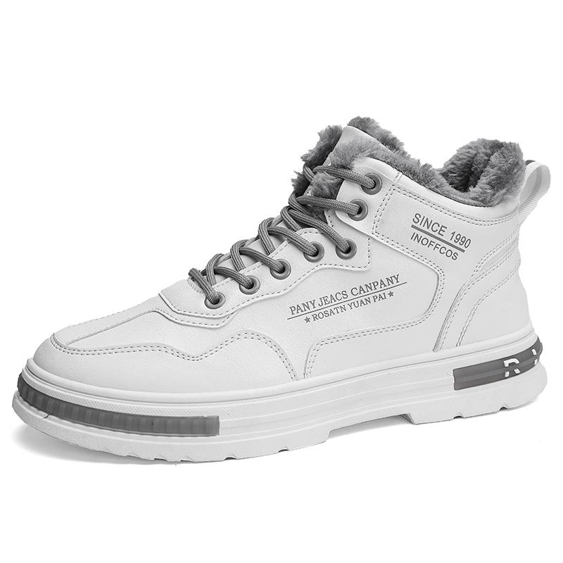 

Зимние мужские повседневные кроссовки Plus Velvet Warm Мужская спортивная обувь Легкие уличные спортивные кроссовки Модные универсальные плоские туфли для мужчин 44 белый