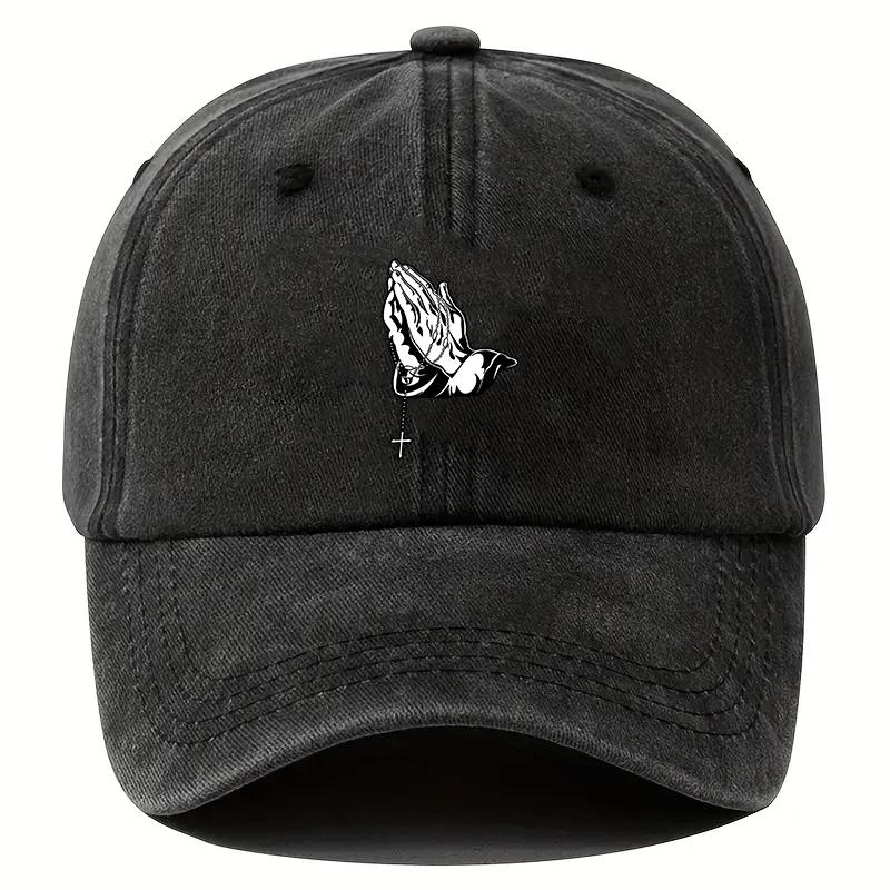 Prayer Hands Rosary Christian Baseball Cap Washed Cotton Adjustable Faith Cap for Men Women