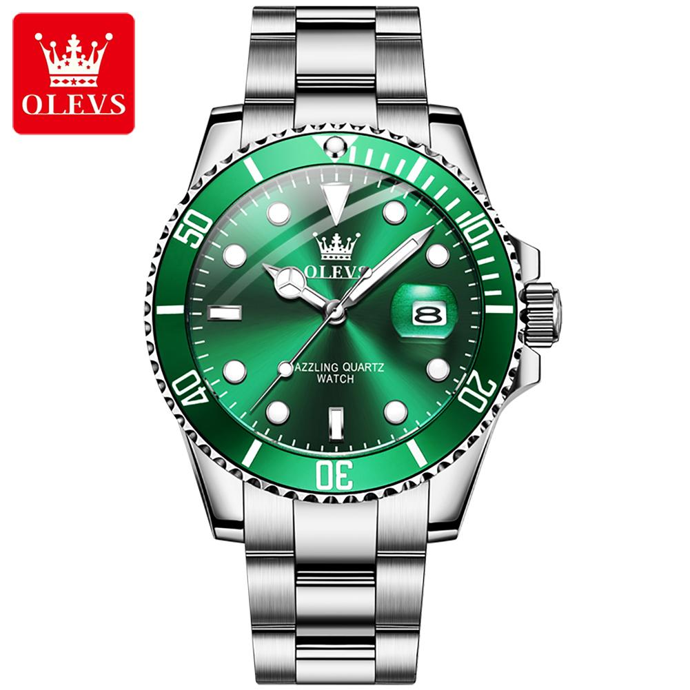 OLEVS 5885 Luxury Stainless Steel Waterproof Quartz Watch for Men Stainless Steel Calendar Luminous Mens Wristwatch Sport Reloj