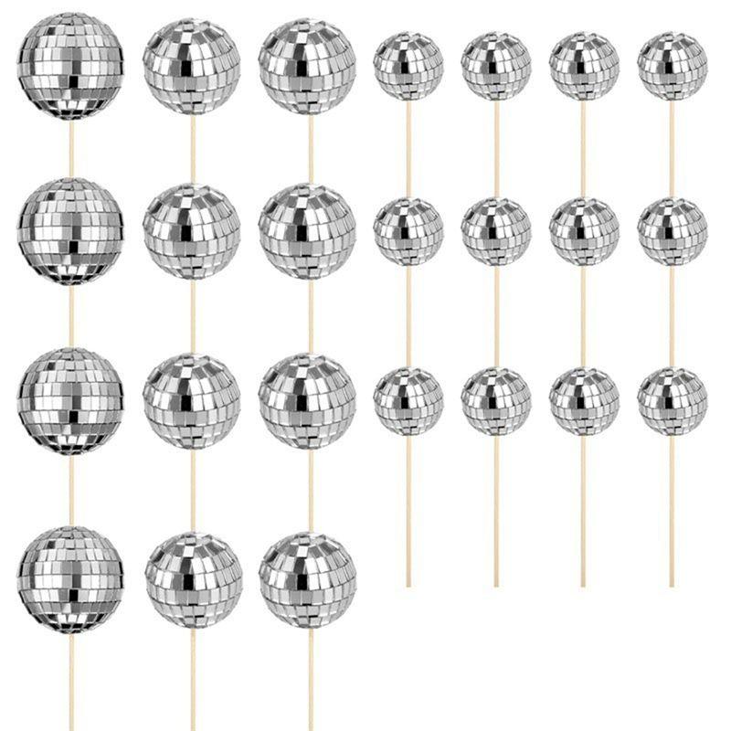 A33R-24 Stück Discokugel Cupcake-Topper Happy Birthday Kuchen-Topper Discokugel Kuchen-Picks Thema Kuchen-Deko Für Discothema-Party Du