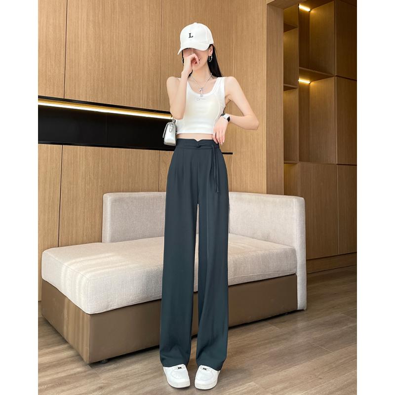 

Черные брюки от костюма Ощущение высокого класса Драпированные Весна Лето Новый китайский стиль Новый китайский стиль Узкие Прямые Брюки палаццо для женщин 5XL синий