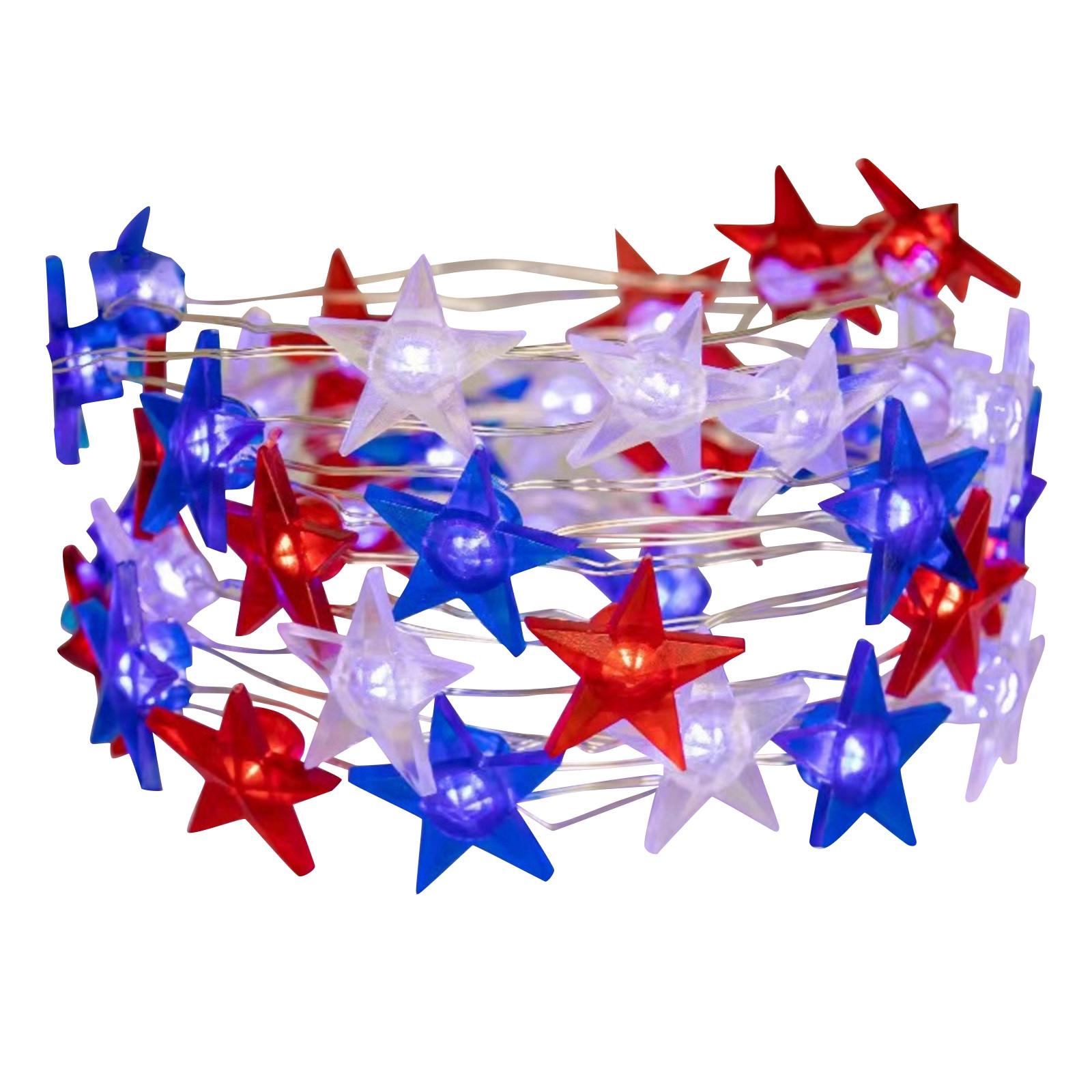 

American Independence Day Decorative Lights Red And Blue Five Pointed Star Holiday Lights String Lights.