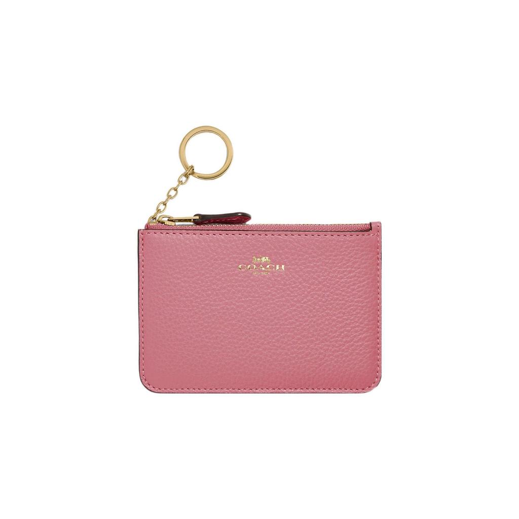 Coach Key Case 13 Solid Color Letter Logo Zipper Pebble Grain Leather Wallet Key Pouch Women Wallets Pink C7957G-IMOUS