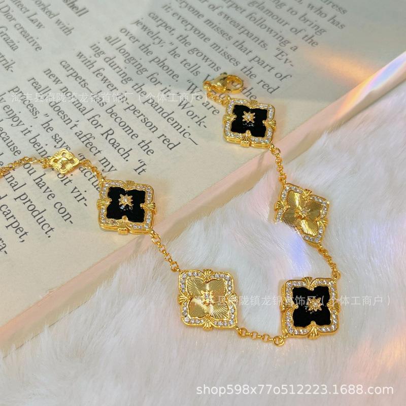 Buccellati Armband Kleeblatt Fünfblättrig Laser Diamant Doppelseitig Mädchen Retro Hof