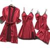 Plus Size Women's Summer Lace Pajama Set with Bra Pads - 4-Piece