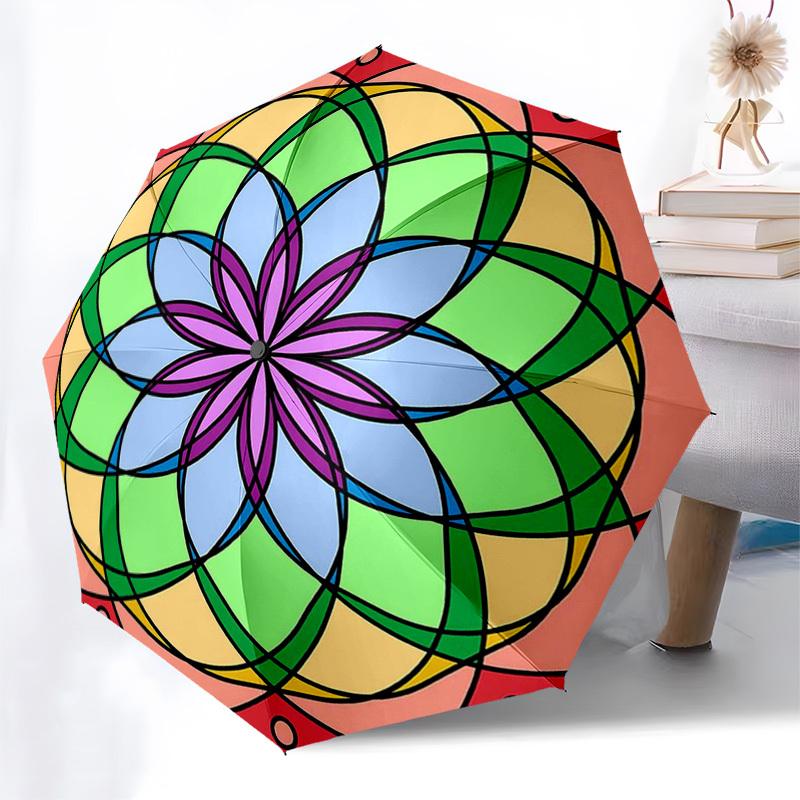 

1pc Colorful Mandala Design Automatic Folding Umbrella - Portable 3-Fold Design, 8-Bone Iron Frame Outdoor Umbrella, Perfect Gift for Fans, Travelers,