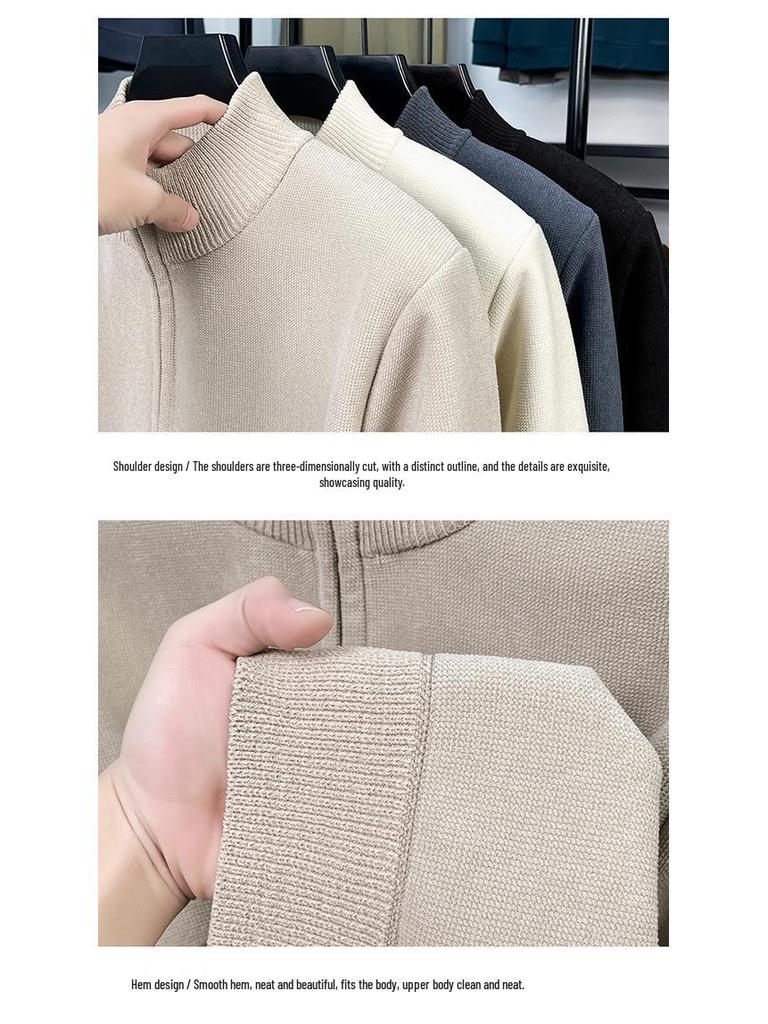 Men's 2025 Thick Knit Sweater with Half-High Collar and Zipper