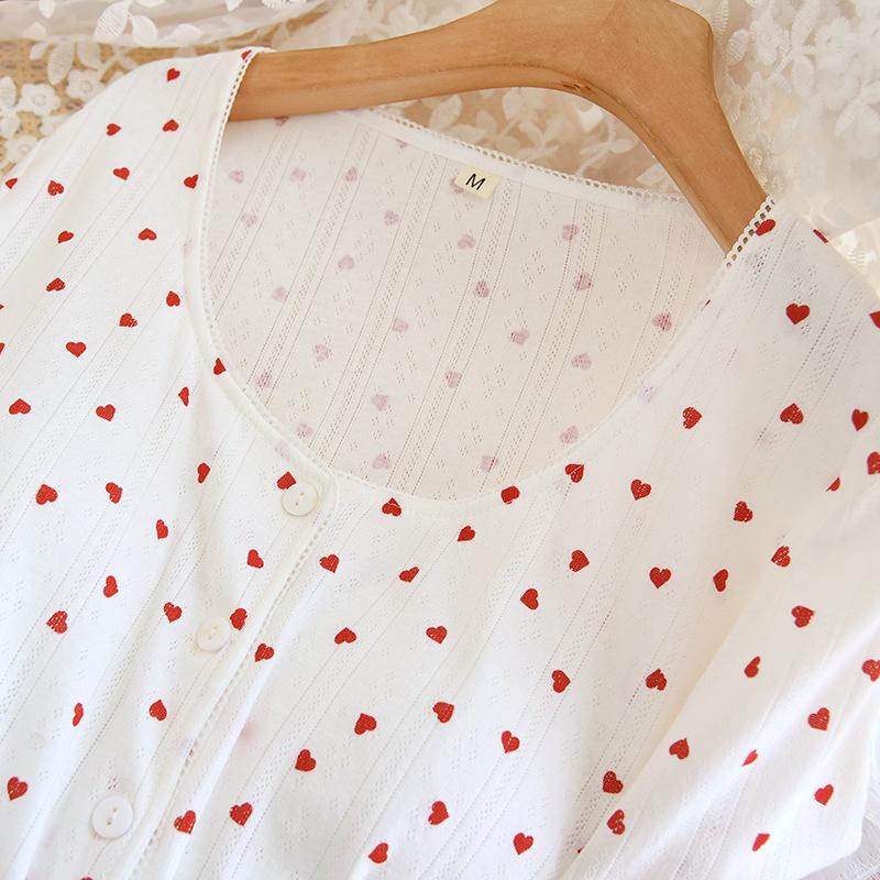 Women's Cotton Knit Pajama Set with Bra Pads - Sweet Long Sleeve Cardigan and Pants for Autumn/Spring Homewear