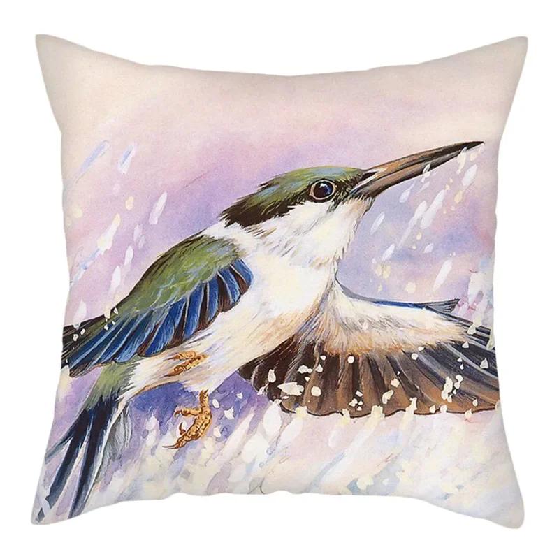 Flower And Birds Polyester Pillow Cover Bird Animal Printed Cushion Cover Throw Pillowcase For Home Sofa Decor 45X45Cm