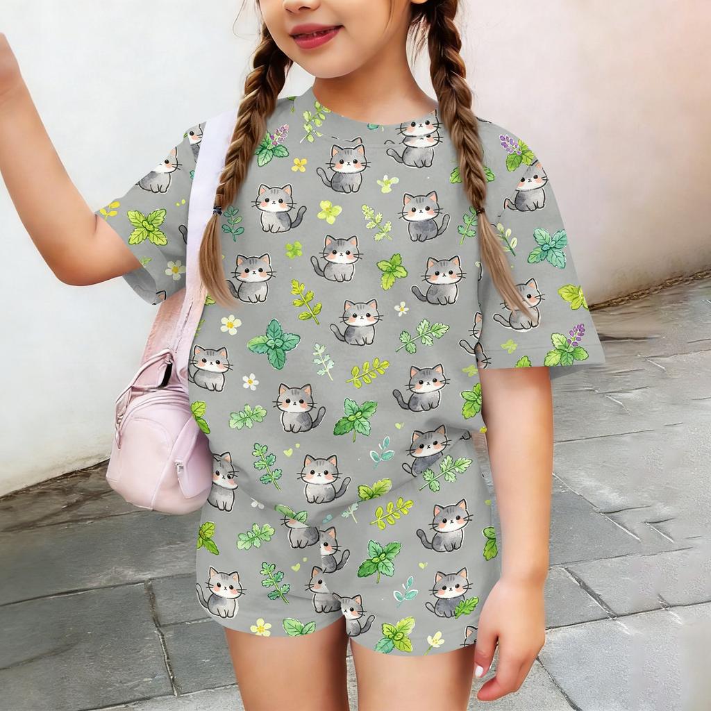 Kids Casual Short Sleeve Top and Shorts Set Animal Print Lightweight Comfortable Summer Outfit for Boys and Girls