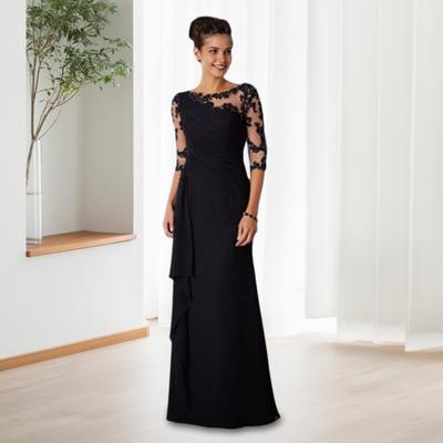 Women Evening Dress See-through Mesh Patchwork Half Sleeves Slim Fit Floral Embroidery