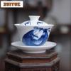 170ml Blau-Weiß Porzellan Figurenmalkunst Gaiwan Antike Teeschale Teeschale mit Deckel Set Teezubereitung Abdeckschale Teegeschirr Cha