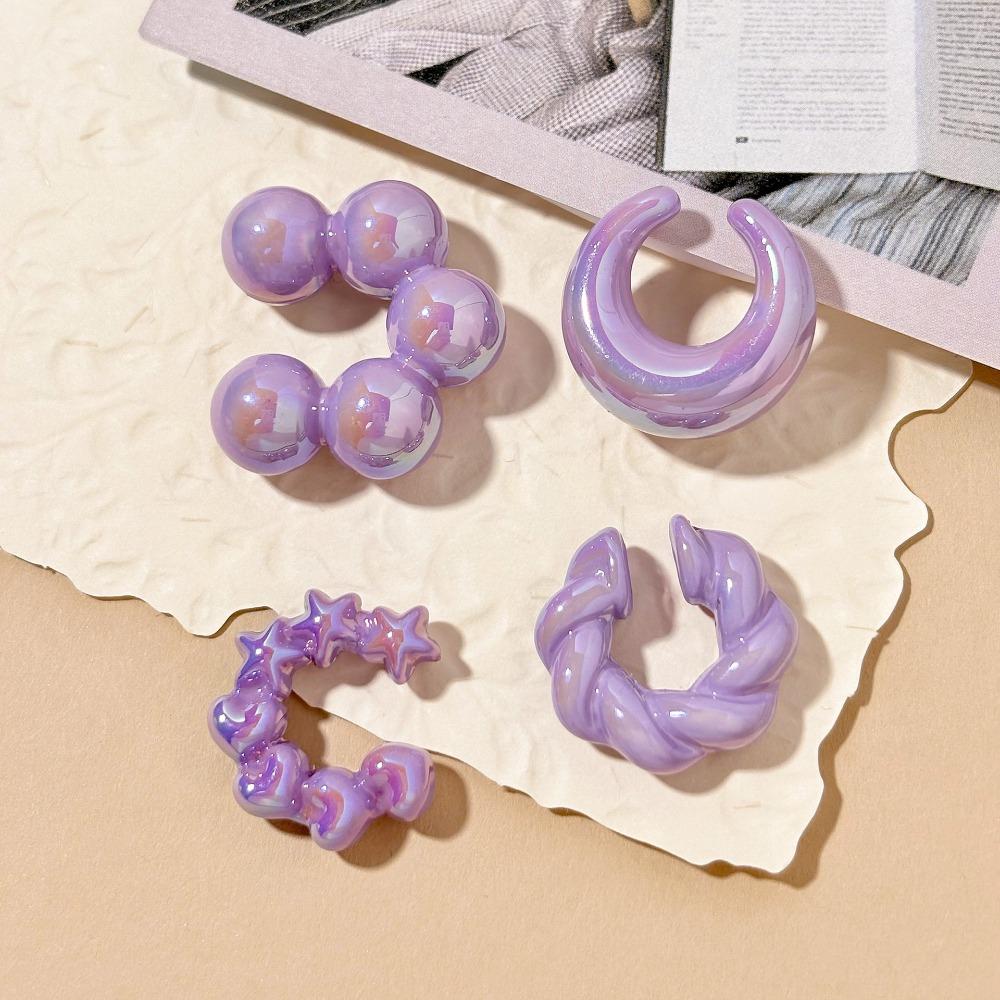 

4PCS Colorful Clip on Earrings Dopamine Ear Buckle Women Threadless Ear Cuffs Set Jewelry Gifts фіолетовий