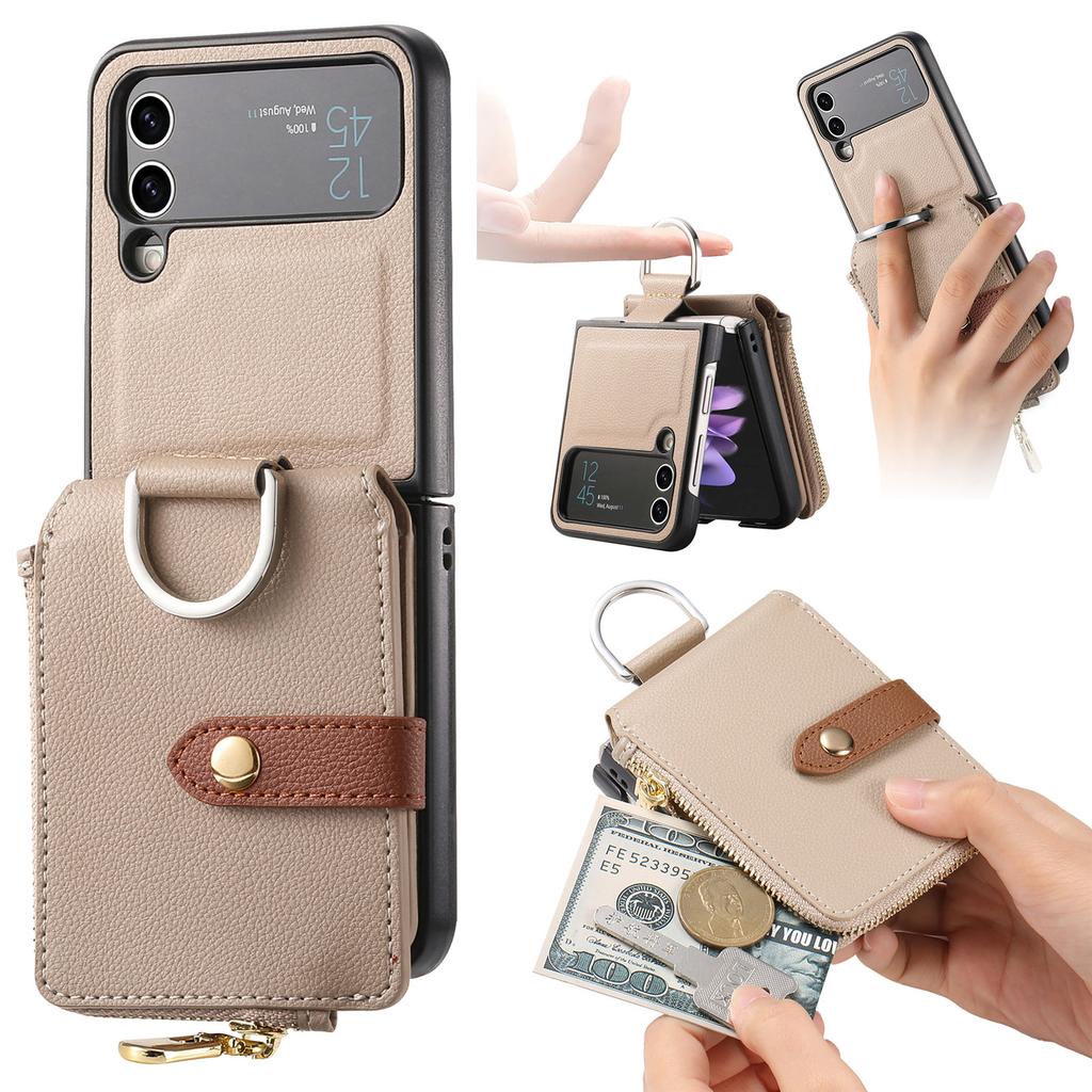 Vertical Zipper Cards Solt Wallet Leather Case for Samsung Z Flip 5 4 3 5G Stand Shockproof Flip5 Purse Ring Holder Pocket Cover
