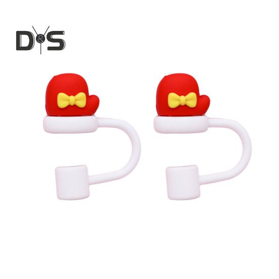 2 szt. Świąteczna silikonowa nakładka na słomkę 10 mm wielokrotnego użytku odporna na kurz nakładka na kubek dekoracja na imprezę Święty Mikołaj bałwan łoś dzwonki choinkowe końcówki słomkowe
