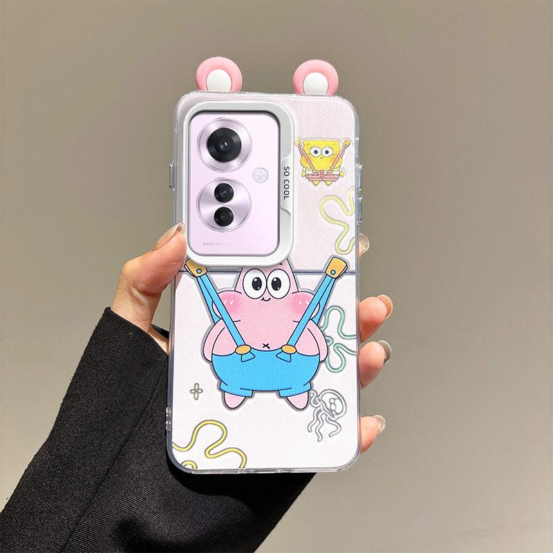 KEYSION Cute Ear Cartoon Case for OPPO Reno11 F 5G with Lanyard Soft Silicone+PC Shockproof Phone Back Cover for OPPO Reno 11F 5G