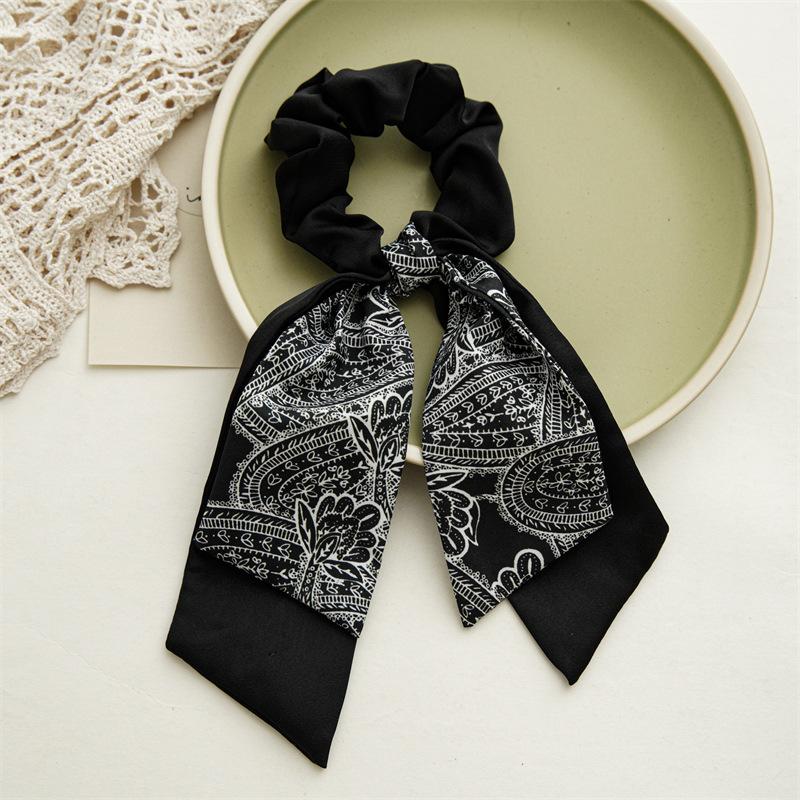 25cm Flower Print Bowknot Elastic Hair Band Women Scrunchie Girls Hair Tie Ponytail Holder Headband Hair Rope Hair Accessories