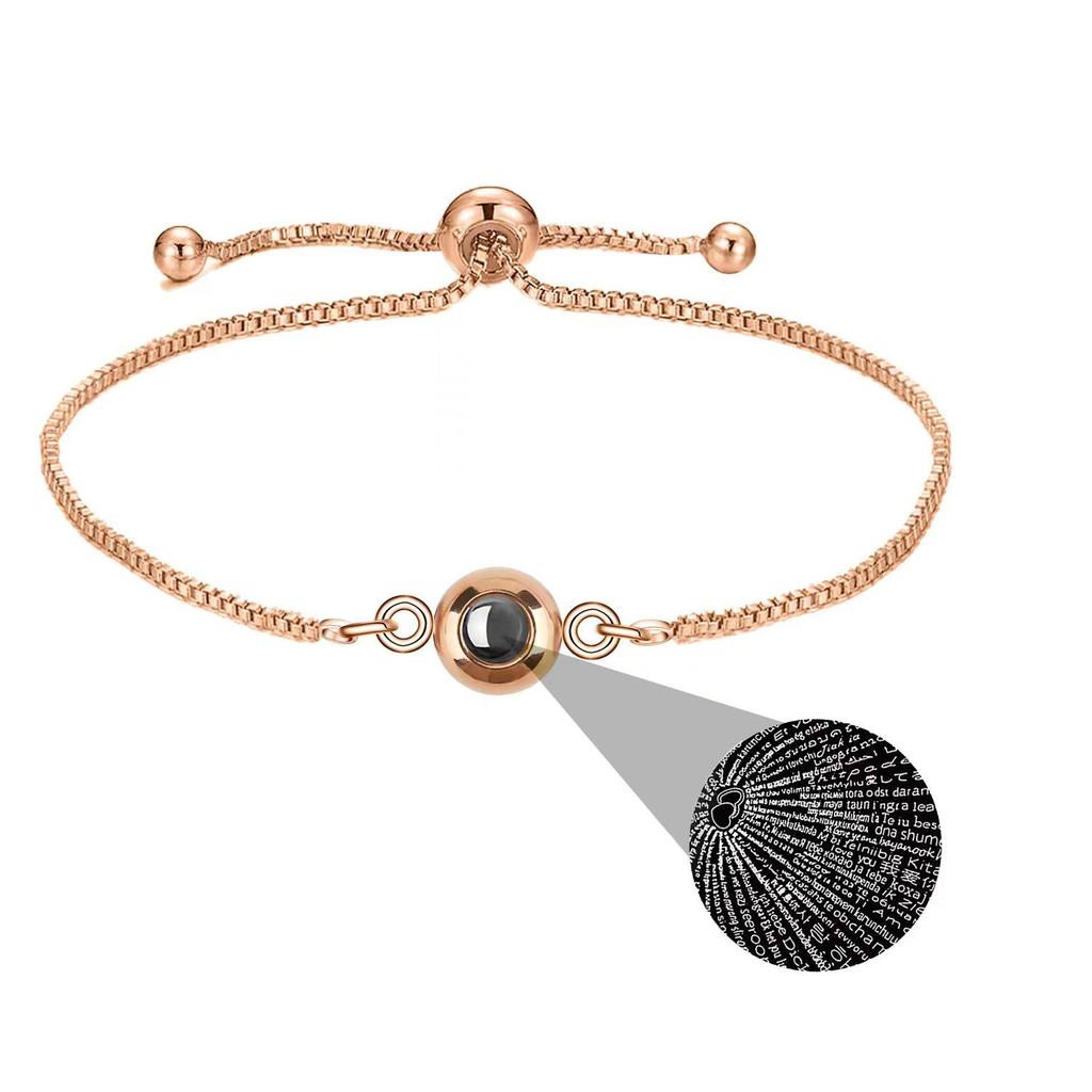 100 Languages 'I Love You' Projection Stainless Steel Bracelet with Custom Text Photo