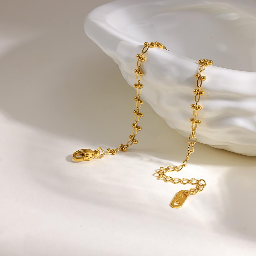 European and American Fashion Splicing Small Round Ball Golden Bean Stainless Steel Bracelet Women's Plated 18k Gold Daily Versatile Jewelry Jewelry