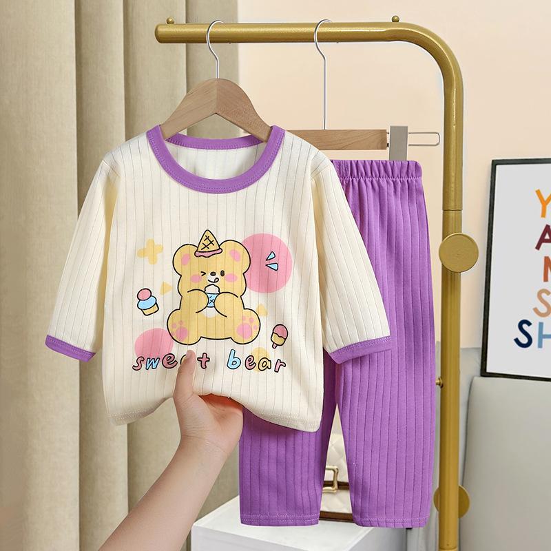 Summer Children's Long Sleeved, Long Pants, Home Clothes Set, All Cotton Underwear, Baby Thin Sleepwear, Sleeping Pants, Air-conditioned Clothing