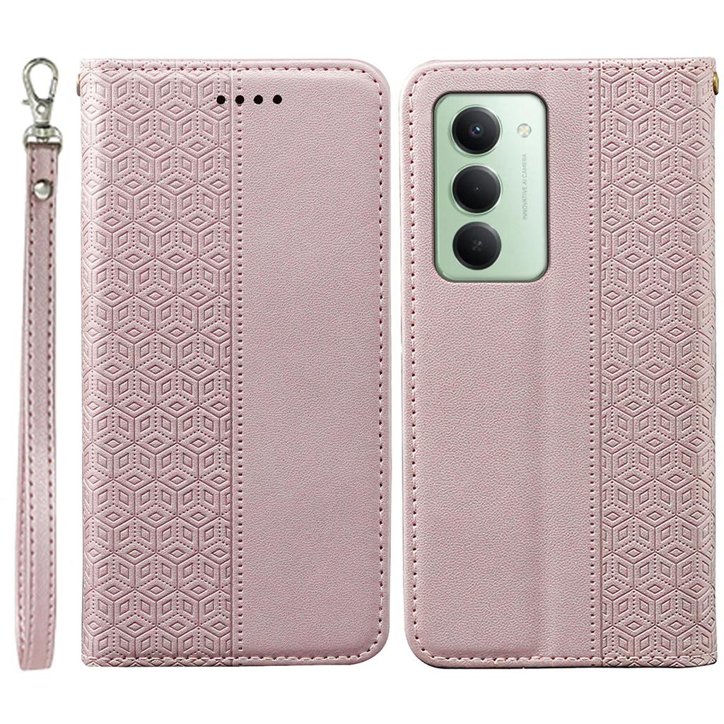 For Xiaomi Redmi 15 4G (EU) (171mm) Wallet Phone Case Checkered Pattern Imprint Leather Flip Cover with Wrist Strap