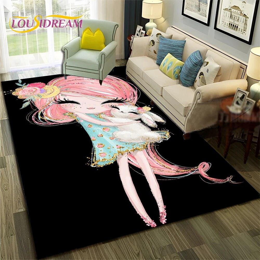 Cartoon Ballerina Fairy Cute Ballet Girl Carpet Rug for Home Living Room Bedroom Sofa Doormat Decor,Child Non-slip Floor Mat