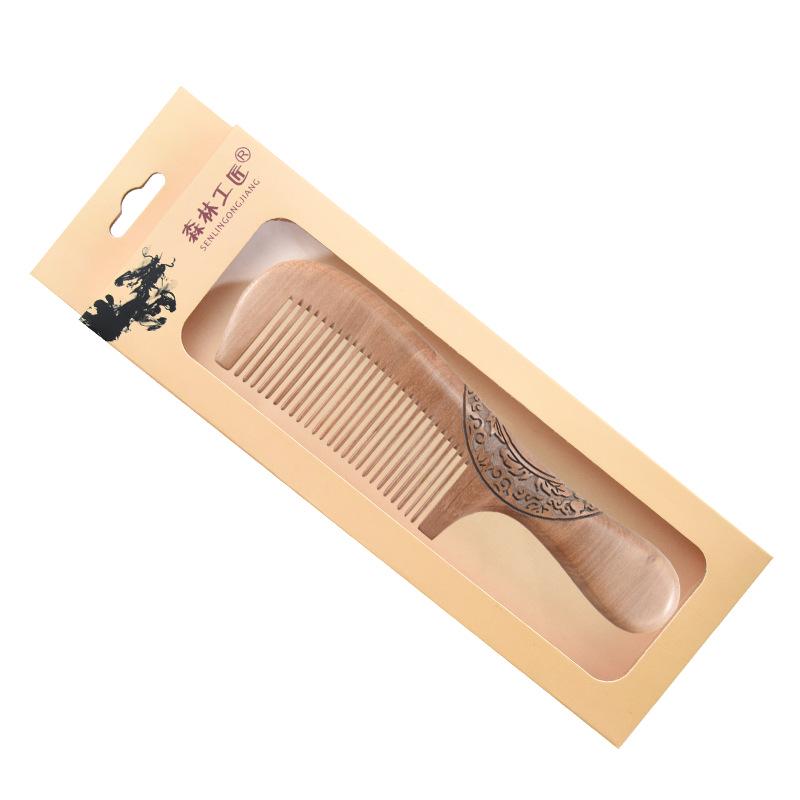 Carved Paulownia Wood Comb with Floral Design for Hair Care and Styling