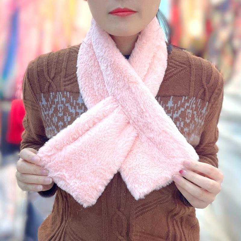 Autumn And Winter New Plush Imitation Rabbit Hair Pearl Buttons Fur Scarve Solid Colour Versatile Scarve Fashion Women's Scarve