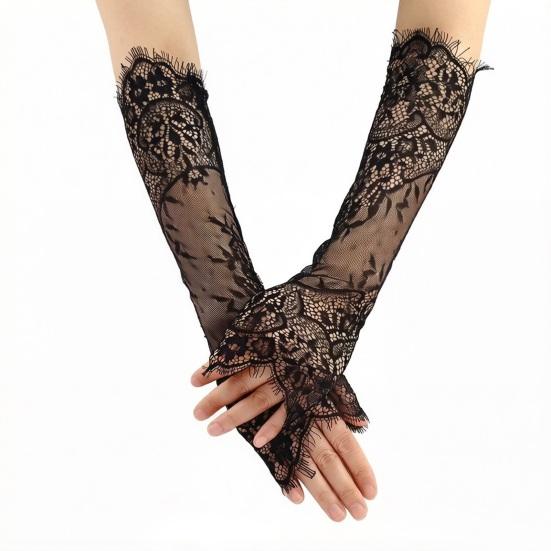 Bridal Lace Gloves Women Lace Arm Sleeves Elegant Long Gloves Fingerless or Five-Finger Gloves for Wedding Prom Tea Party