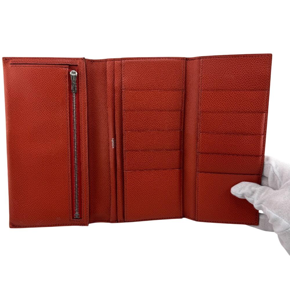 HERMES Long Wallet Tri-fold Epsom Bearn Dupri Purse Orange Epsom Women Used