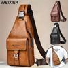 WEIXIER Faux Leather Vintage Casual Men'S Chest Bag, Crossbody Bag with Large Capacity And Multiple Compartments for Men
