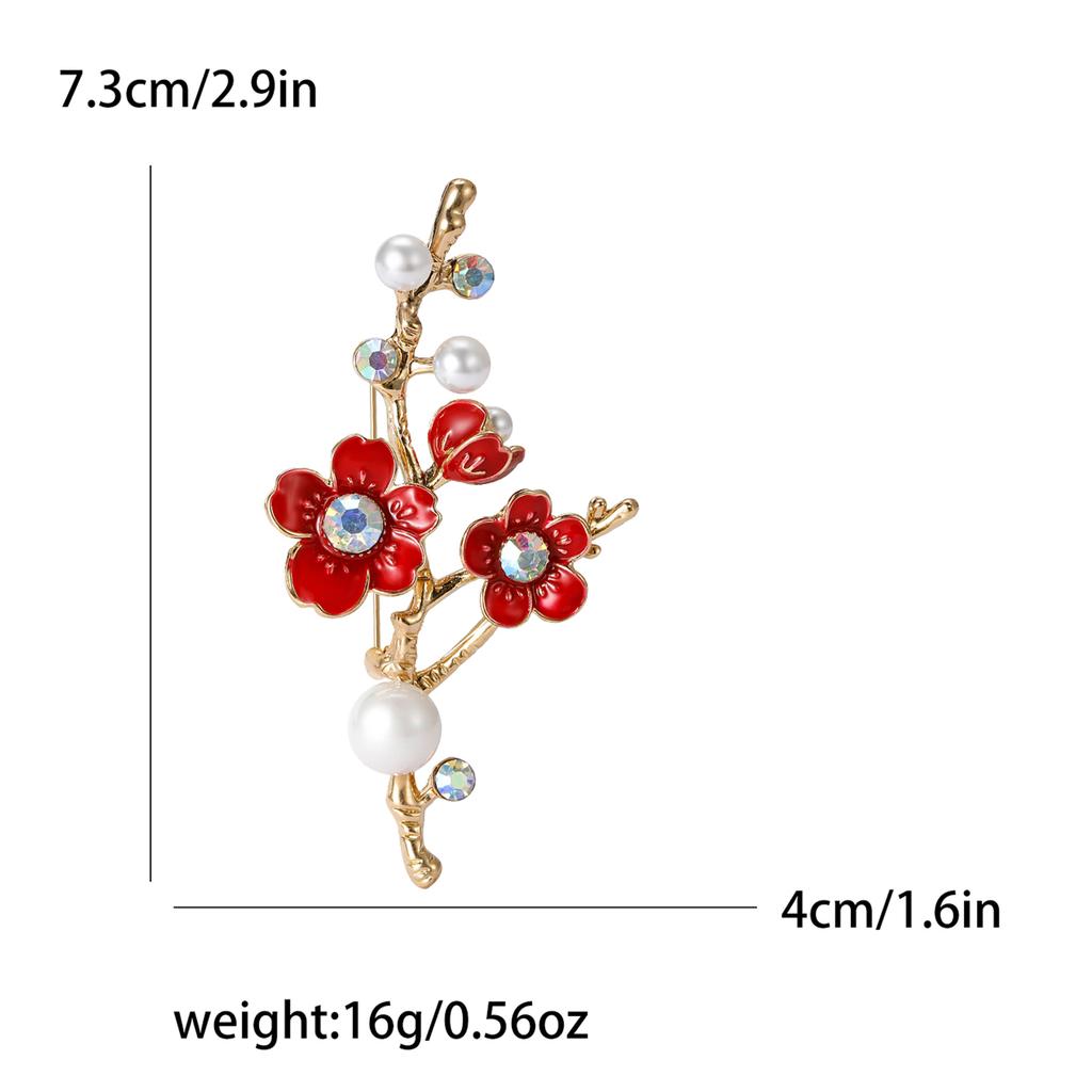 Rhinestone Plum Blossom Branch Pins for Women Pearl Plant Brooches Office Party Friends Gifts Jewelry Accessories