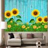 Autumn Sunflower Tapestry Blue Wood Plank Art Wall Hanging Field Flowers Tapestry Bedroom Room Aesthetics Home Decoration